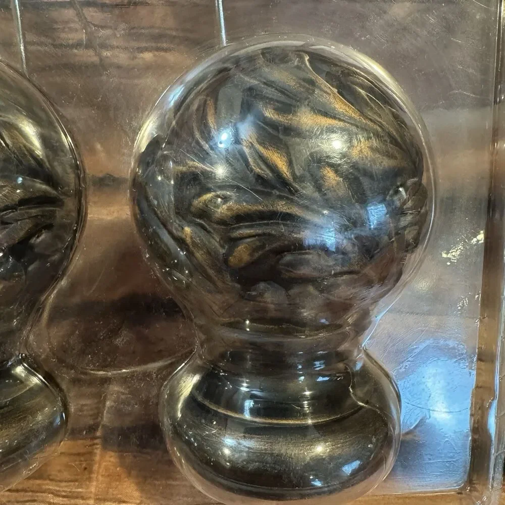 Palais Royale Valencia Twist Ball Finial Pair Venetian Black Curtain Rod Set New